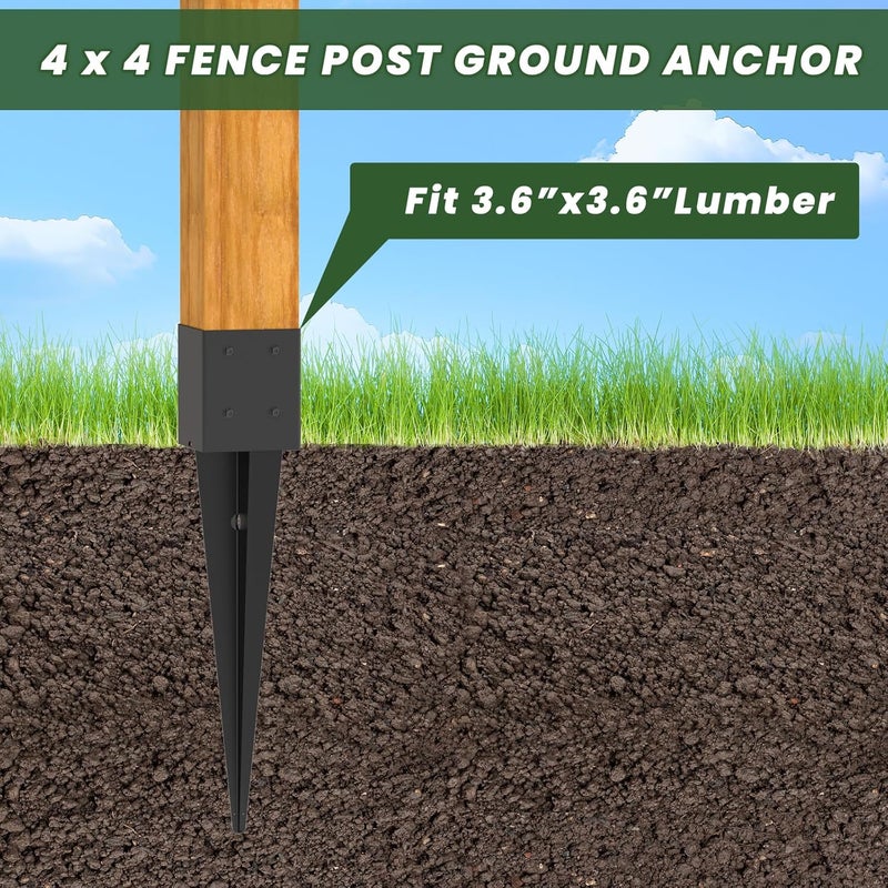 TAYORY 1 Pcs 4"x4" Fence Post Anchor Ground Spike 24"(Actual: 3.6"x3.6") Heavy Duty Metal Fence Post Anchor, Black Powder-Coated, for Fences,Deck,Bird Feeder,Railing,Mailbox - Image 5