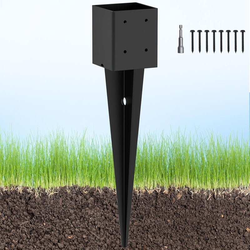 TAYORY 1 Pcs 4"x4" Fence Post Anchor Ground Spike 24"(Actual: 3.6"x3.6") Heavy Duty Metal Fence Post Anchor, Black Powder-Coated, for Fences,Deck,Bird Feeder,Railing,Mailbox - Image 1