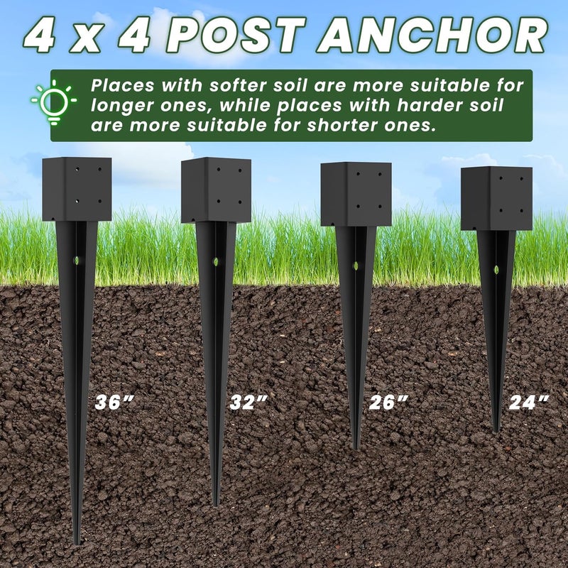 TAYORY 1 Pcs 4"x4" Fence Post Anchor Ground Spike 24"(Actual: 3.6"x3.6") Heavy Duty Metal Fence Post Anchor, Black Powder-Coated, for Fences,Deck,Bird Feeder,Railing,Mailbox - Image 4
