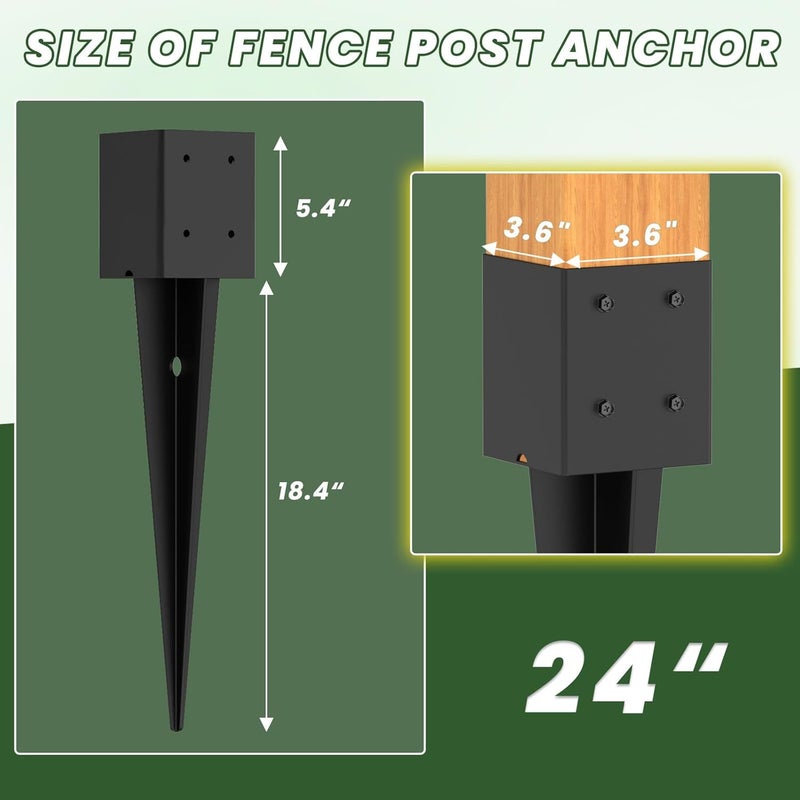 TAYORY 1 Pcs 4"x4" Fence Post Anchor Ground Spike 24"(Actual: 3.6"x3.6") Heavy Duty Metal Fence Post Anchor, Black Powder-Coated, for Fences,Deck,Bird Feeder,Railing,Mailbox - Image 2