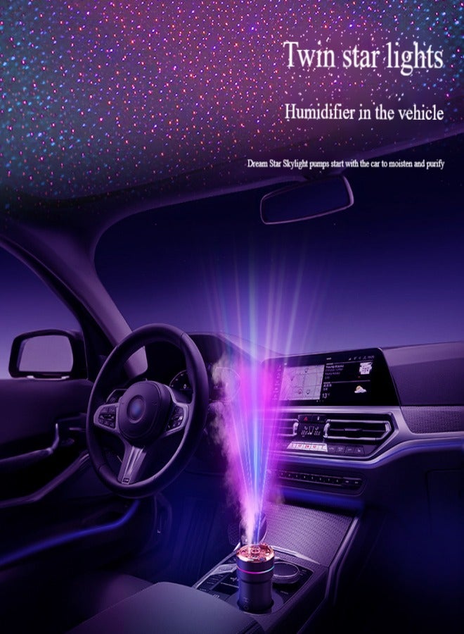 Car aromatherapy humidifier, USB mini aromatherapy air humidifier, mini LED colorful starry sky ceiling atmosphere light, dual atomization port AI smart start, suitable for cars, rooms, home offices, bedrooms - Image 3