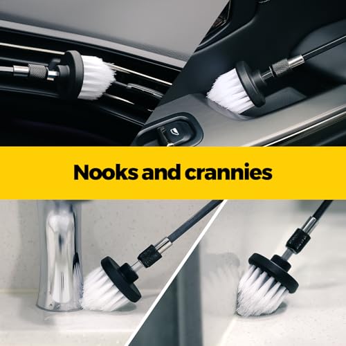 Holikme 5Pack Drill Brush Attachment Set-Car Interior Detailing Kit，Power Scrubber Brush Extended Long Attachment for Bathroom, Car，Shower，Carpet,Boat,Kitchen，Floor and Tile，White - Image 4