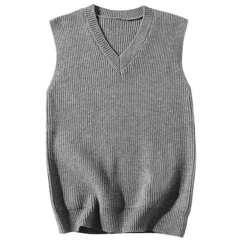 Solid Color V-neck Vest Vest Sweater Mens 2024 New Autumn New Loose Knitted Waistcoat Casual Trendy Black - Image 5