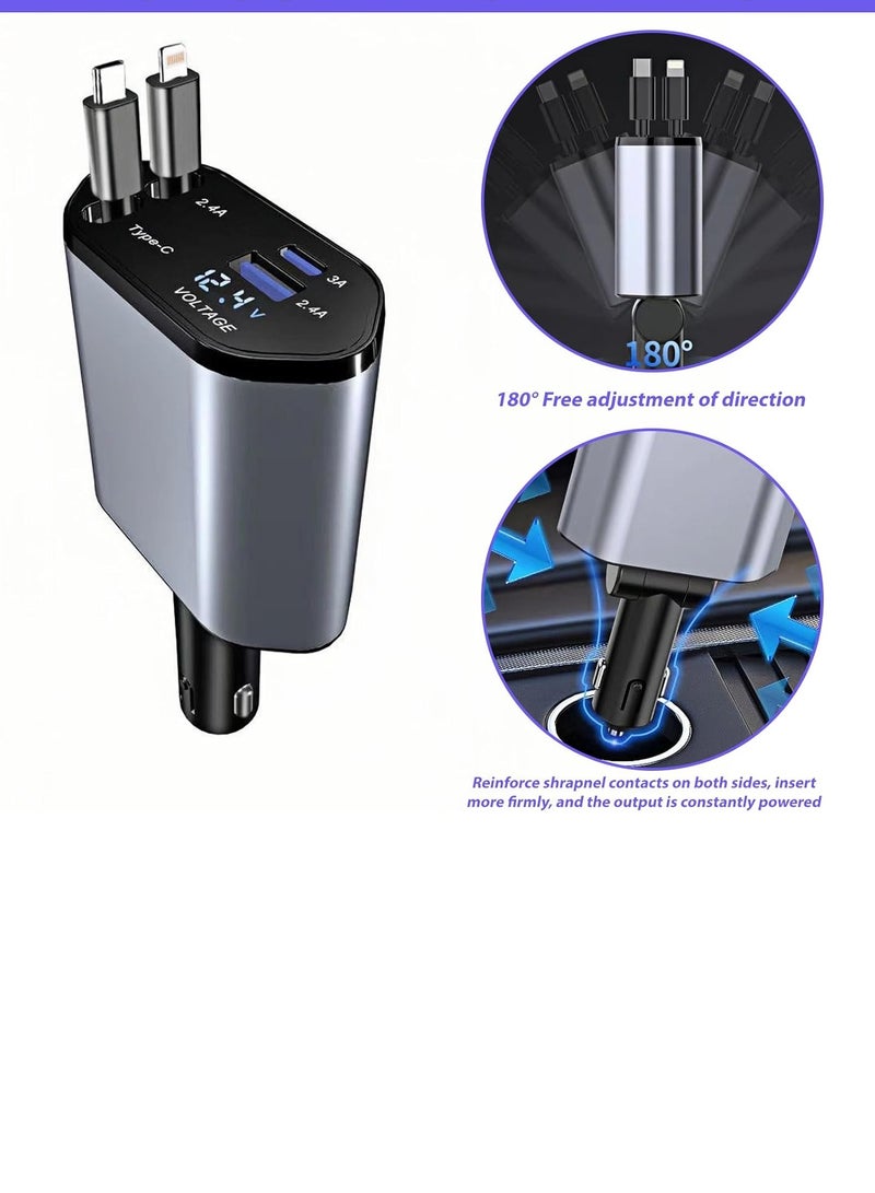 Car lighter and mobile charger with a retractable cable, 4 in 1, multi-purpose, modern design that combines elegance and practicality, keeping you always ready - Image 1