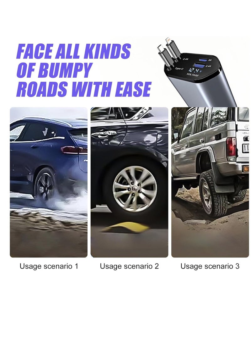 Car lighter and mobile charger with a retractable cable, 4 in 1, multi-purpose, modern design that combines elegance and practicality, keeping you always ready - Image 2