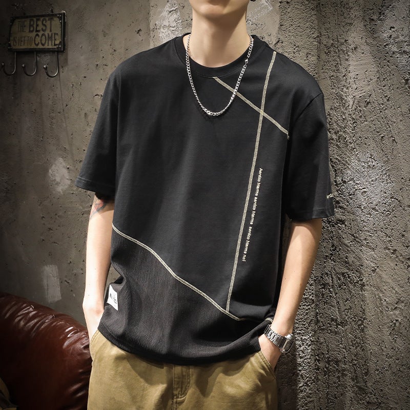 European Short-Sleeved T-Shirt Men'S Summer Loose Large Size Men'S Wear Trendyy Round Neck Half-Sleeved Cotton T-Shirt - Image 1