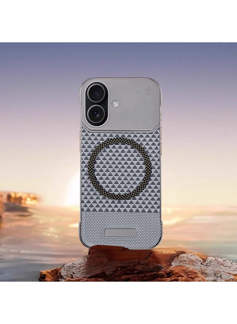 Wtech Apple iPhone 17 5G 2025 Magnetic Metal Frameless Fabric Texture Slim PC Magsafe Case Cover (MCCPSN) - Grey/Silver - Image 4