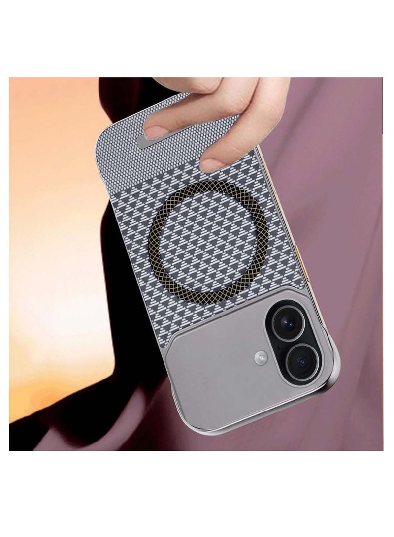 Wtech Apple iPhone 17 5G 2025 Magnetic Metal Frameless Fabric Texture Slim PC Magsafe Case Cover (MCCPSN) - Grey/Silver - Image 3