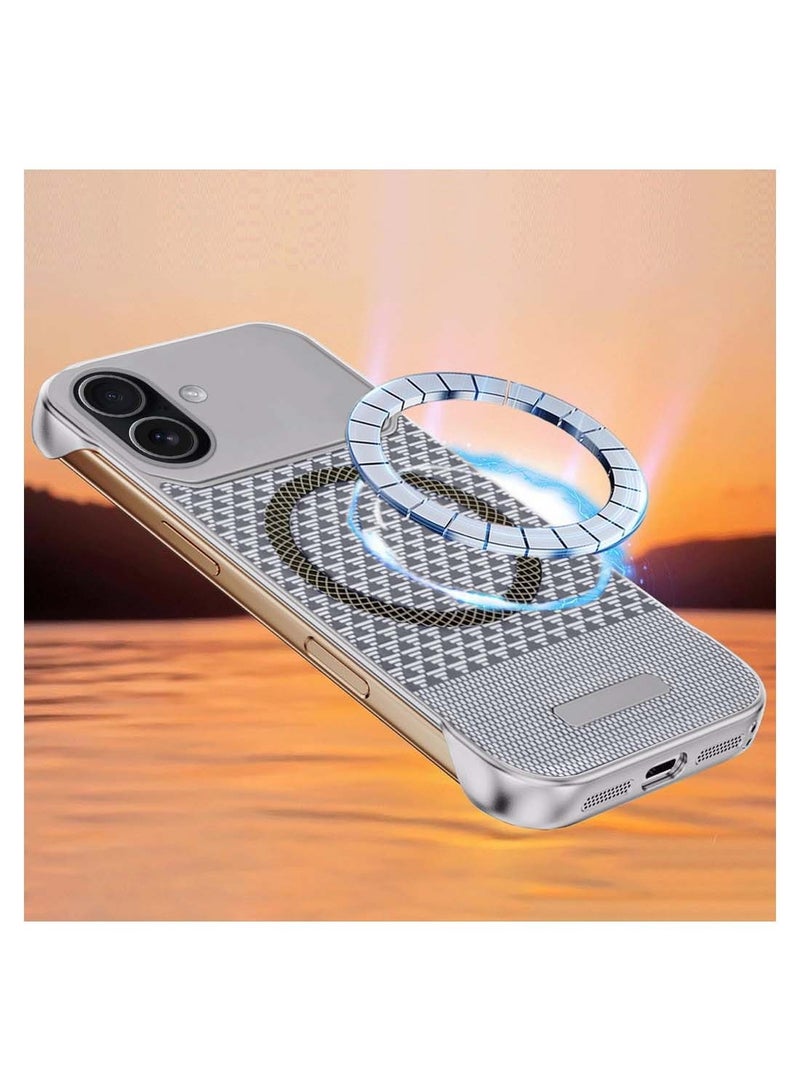 Wtech Apple iPhone 17 5G 2025 Magnetic Metal Frameless Fabric Texture Slim PC Magsafe Case Cover (MCCPSN) - Grey/Silver - Image 2