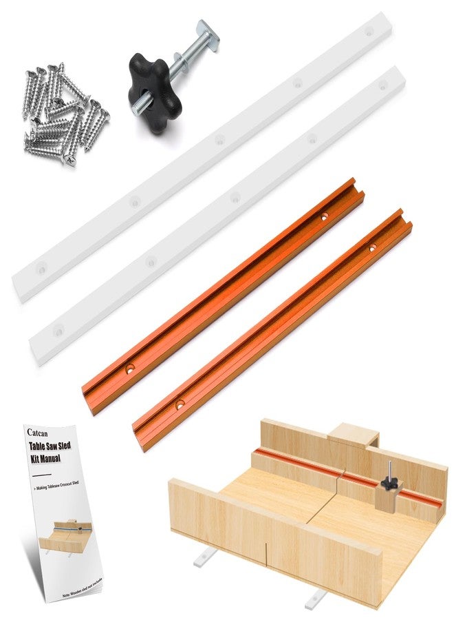 Catcan Crosscut Sled Kit for Table Saw Runners, Catcan Table Saw Sled Kit with 2 Aluminum T-Track, 2 UHMW Miter Bars, Knob and Bolt, Screws for Tablesaw Woodworking - Image 1