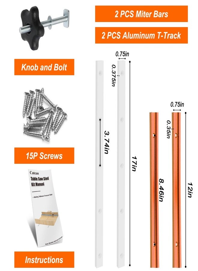 Catcan Crosscut Sled Kit for Table Saw Runners, Catcan Table Saw Sled Kit with 2 Aluminum T-Track, 2 UHMW Miter Bars, Knob and Bolt, Screws for Tablesaw Woodworking - Image 2