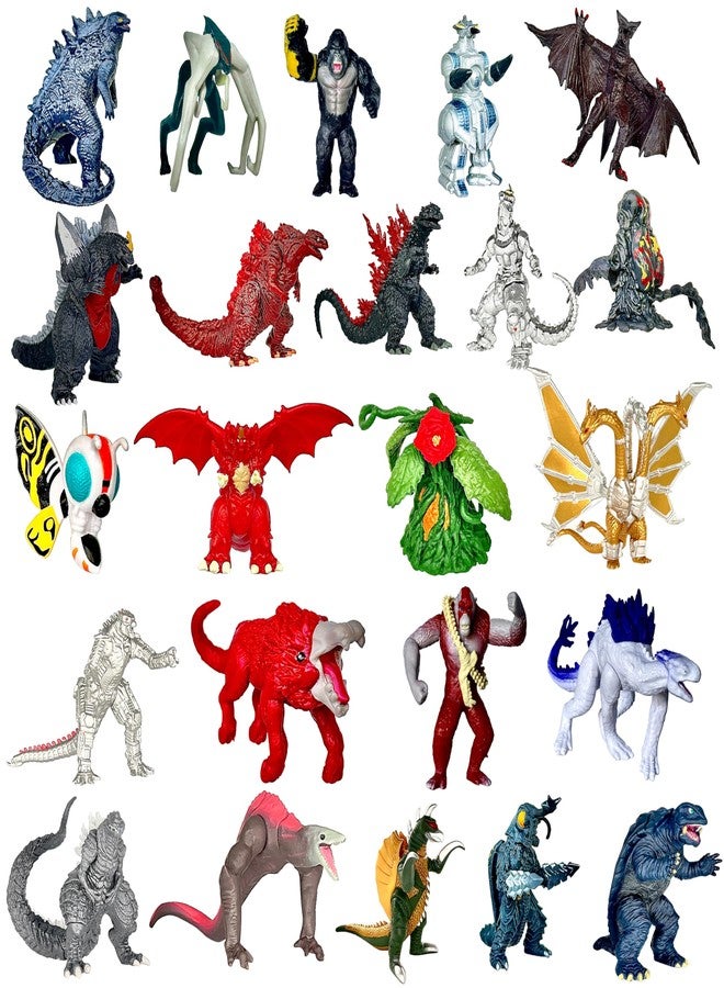 TwCare Set of 23 Monster x Kong: The New Empire,Mini Dinosaur Dragon Toys Action Figures, Evolved Basic Exquisite Battle Roar B.E.A.S.T. Glove Shimo Frost Bite Mecha King Ghidorah Cake Toppers Pack - Image 1