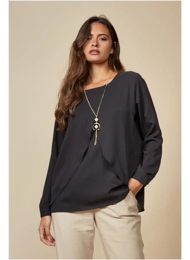 Hoxton Gal Black Relaxed-Fit Layered Long-Sleeve Blouse