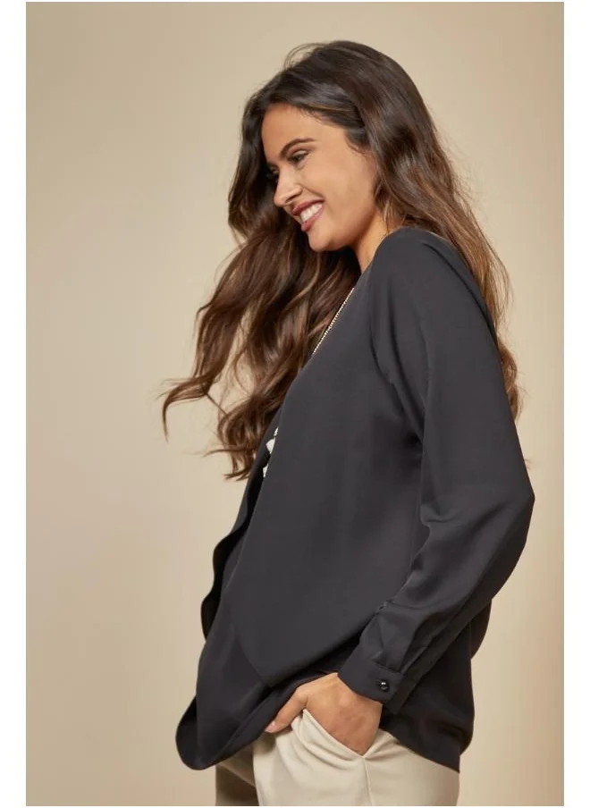Hoxton Gal Black Relaxed-Fit Layered Long-Sleeve Blouse