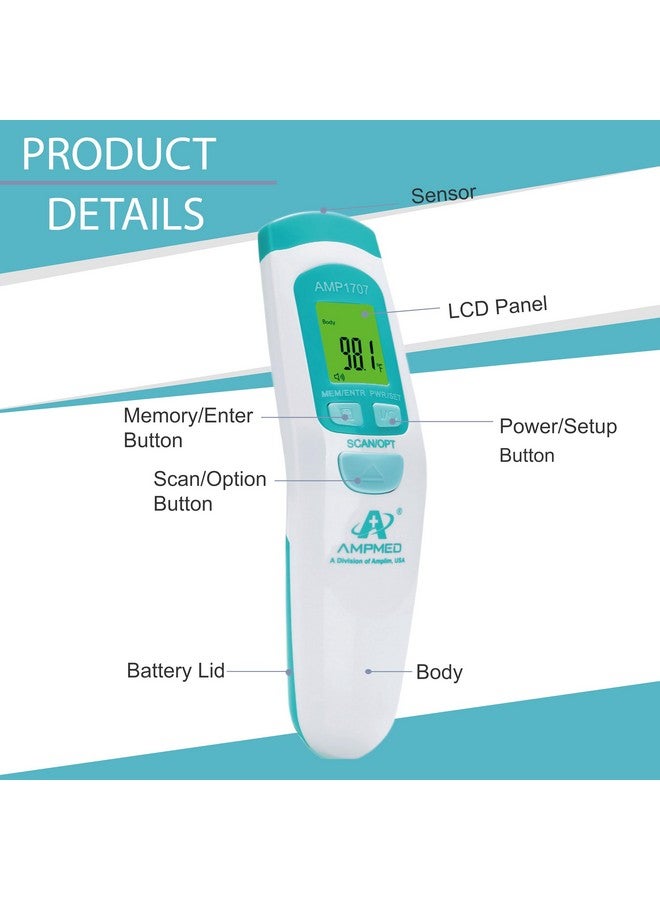 Amplim Non-Contact Digital Temporal Thermometer for Kids & Adults - No-Touch, Touchless - Premium Storage Case - Image 3