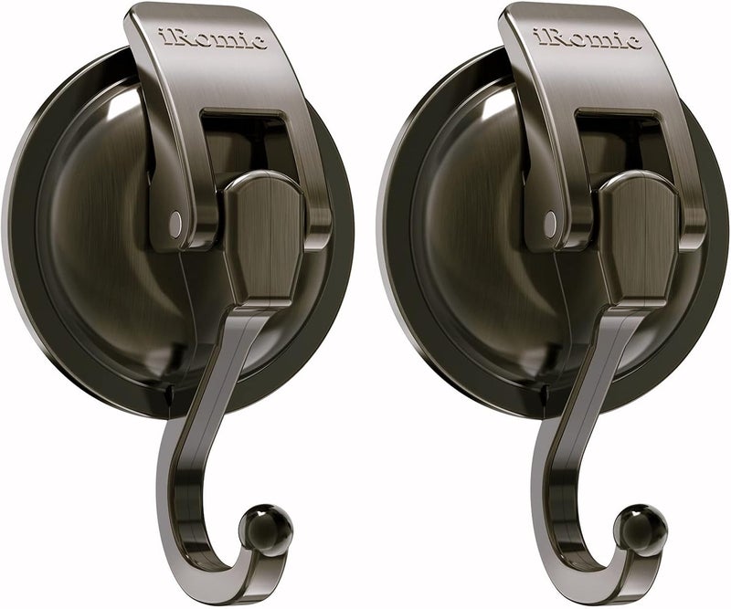 iRomic Heavy Duty Vacuum Suction Cup Hooks (2Pack) for Shower,Glass Window,Kitchen&Bathroom&Restroom Organization，Green Bronze. - Image 1