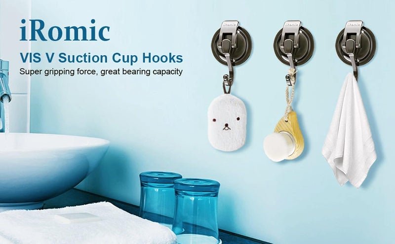 iRomic Heavy Duty Vacuum Suction Cup Hooks (2Pack) for Shower,Glass Window,Kitchen&Bathroom&Restroom Organization，Green Bronze. - Image 5
