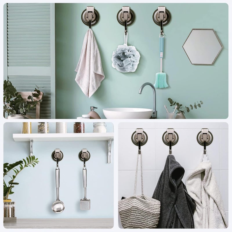 iRomic Heavy Duty Vacuum Suction Cup Hooks (2Pack) for Shower,Glass Window,Kitchen&Bathroom&Restroom Organization，Green Bronze. - Image 4