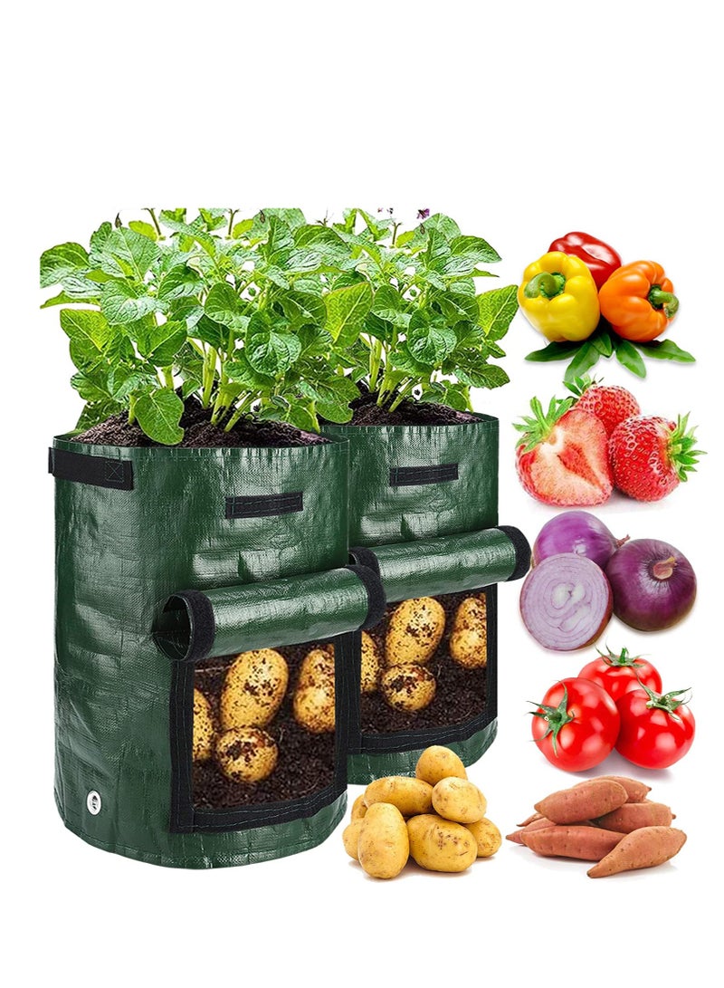 Generic Garden Potato Grow Bags with Flap and Handles Aeration Fabric Planter Pots Heavy Duty Potato Planters Garden Planting Bags for Onion Fruits Tomato Carrot (Green) 2 Pack 10 Gallon  - Image 1