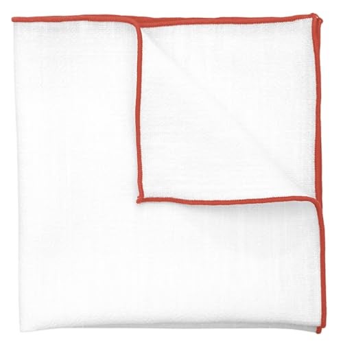 BELLUNO White Pocket Square with Embroidered Rust Color Edge - Image 2