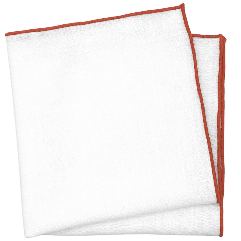 BELLUNO White Pocket Square with Embroidered Rust Color Edge - Image 5