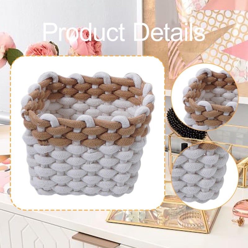 Brown White Woven Basket Desktop Organizer For Toys Cosmetics Living Room Closet - Image 5