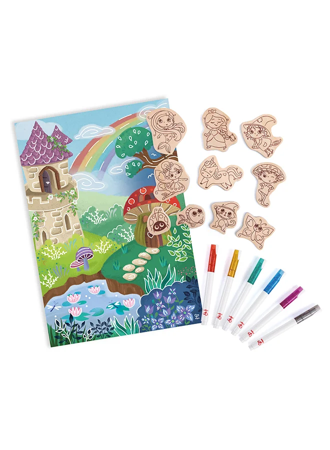 هيب Hape Magic Friends DIY Magnets | Make-Your-Own Magnet Art Set With Wooden Magnets and Glitter Markers, For Kids Ages 3+ Years