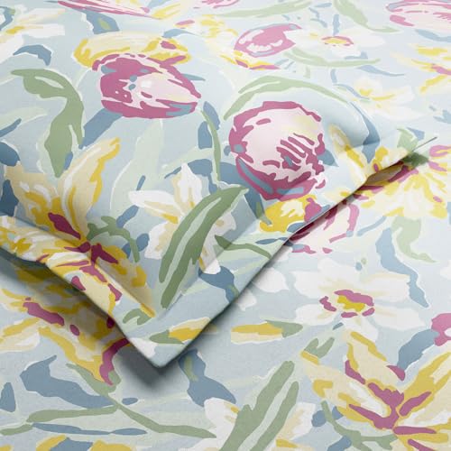 haus & kinder Bedsheet for Double Bed King Size 186 TC Pure Cotton Floral 108 * 108 Inches Bedsheets for King Size Bed with 2 Pillow Covers - Tulip Meadow, Blue - Image 2