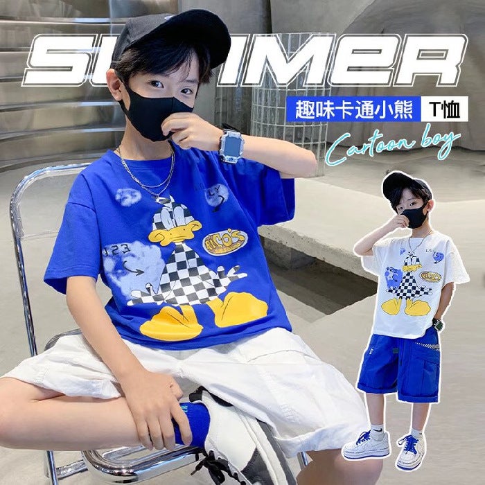 Summer Boys' Pure Cotton Short-Sleeve T-Shirt 2026 New Style For Older Children, Stylish Streetwear Summer Thin Half-Sleeve Tee Trendy - Image 1