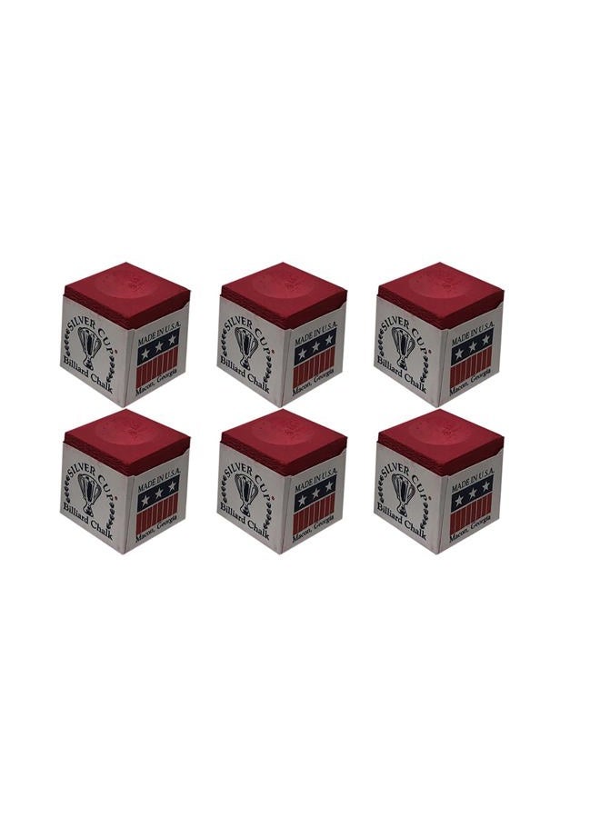Silver Cup Set of 6 Red Billiard Pool Cue Chalk - Image 1