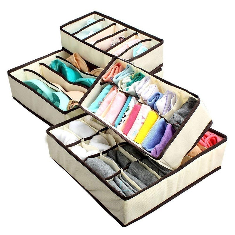BIRZAR Collapsible Fabric Closet Storage Organizer Bin Box Cube Furniture Shelving Wardrobe Drawer Divider Units For Bedroom Nursery Toy RoomLaundry Small Cloths Storing4 Pieces - Image 2