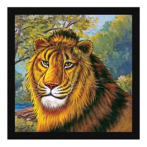 ArtX Paper Lion Leo The King Of The Jungle Wall Art Painting, Multicolor, Wildlife, 13X13 in, Set of 1 - Image 1