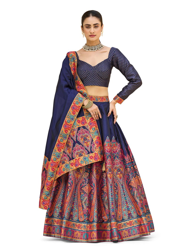 PURVAJA Women's Jacquard Semi-Stitched Lehenga choli (Nisva-Navy-Blue_Free Size) - Image 5