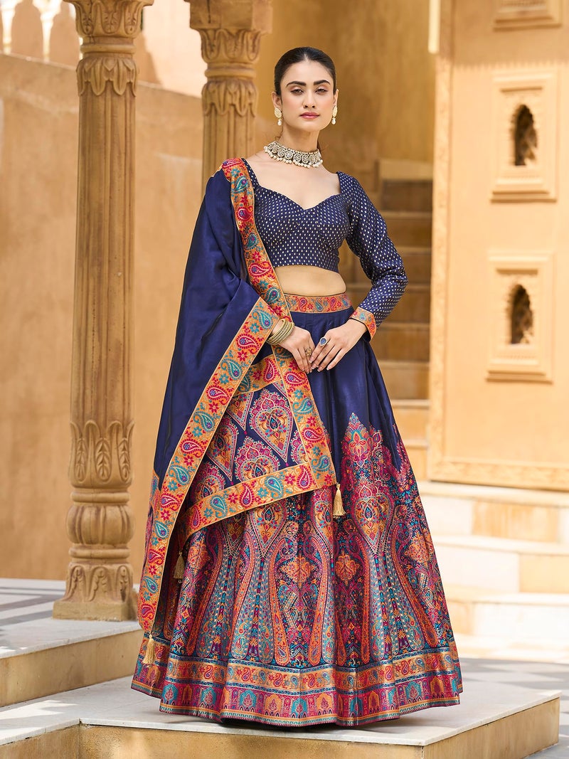 PURVAJA Women's Jacquard Semi-Stitched Lehenga choli (Nisva-Navy-Blue_Free Size) - Image 2