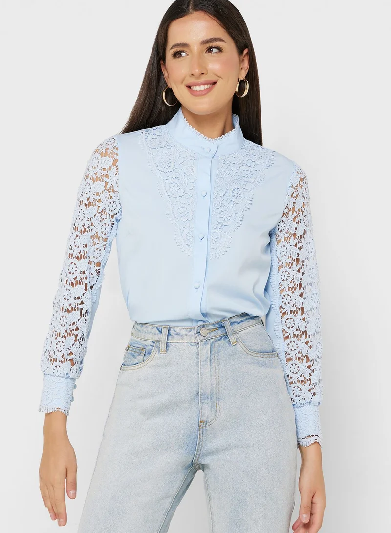 ELLA Crochet Sleeve Detail Top