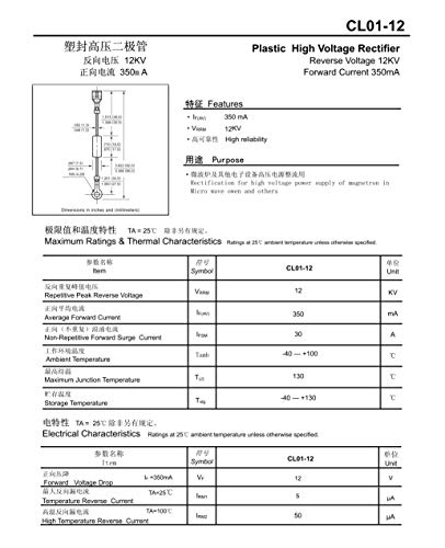 HUABAN (Pack of 3) CL01-12 Microwave Oven High Voltage Silicon Rectifiers Diodes 350mA 12kV (Replace for HVM12 HVR-1X3 T3512 T4512) - Image 2