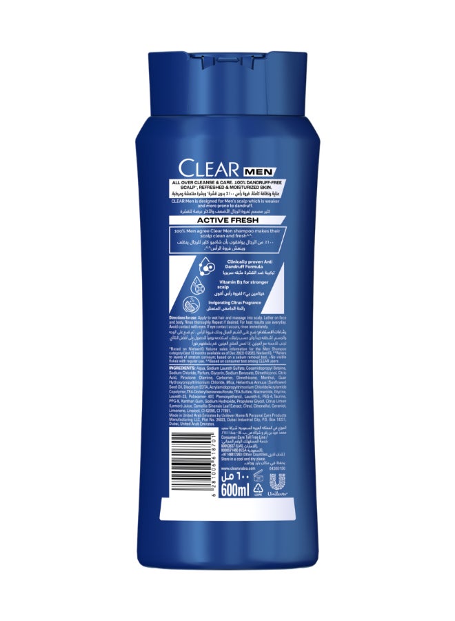 CLEAR 3in1 Shampoo for men, Active Fresh, 600ml - Image 2