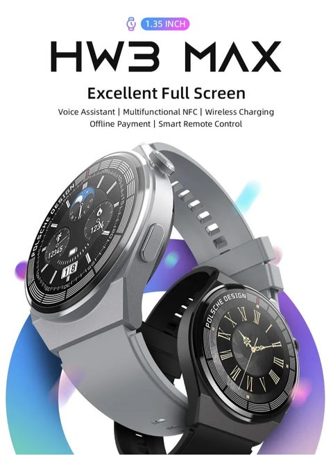 HW3 Max Smart Watch With Full Screen Works With the Android And IOS System Quick Response Wireless Charging Sport Mode - Voice Assistant - Health Monitoring -  Multifunctional NFC