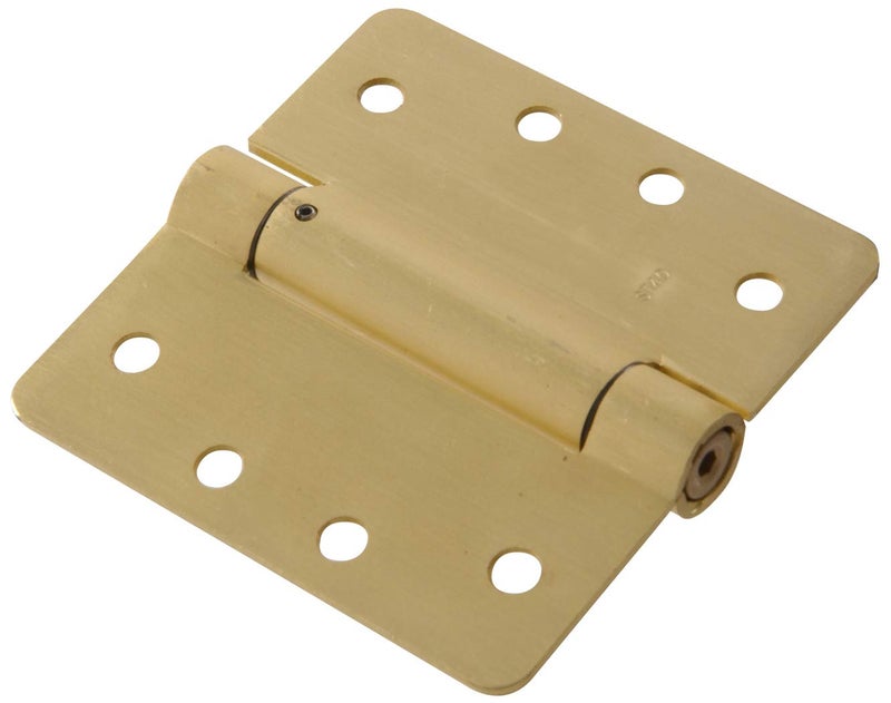 Hardware Essentials 852690 Adjustable 1/4" Round Corner Satin Brass Spring Hinges 4" - Image 1
