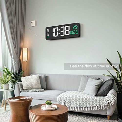 YISILE Digital Wall Clock Large Display, 16.2" Large Digital Wall Clock with LED Display Remote Control, Automatic Brightness Dimmer Big Clock with Date Week Temperature（White） - Image 4