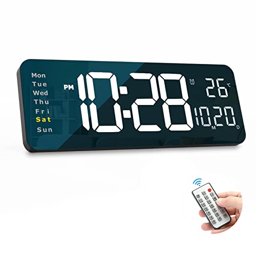 YISILE Digital Wall Clock Large Display, 16.2" Large Digital Wall Clock with LED Display Remote Control, Automatic Brightness Dimmer Big Clock with Date Week Temperature（White） - Image 1