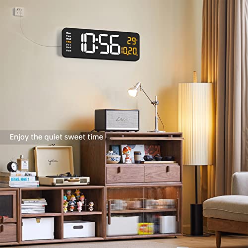 YISILE Digital Wall Clock Large Display, 16.2" Large Digital Wall Clock with LED Display Remote Control, Automatic Brightness Dimmer Big Clock with Date Week Temperature（White） - Image 5