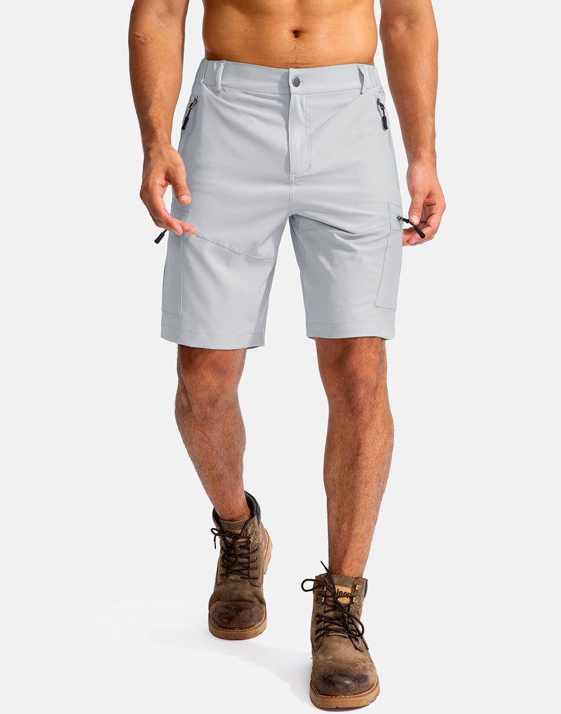 Pudolla Men's Hiking Cargo Shorts 9" Lightweight Outdoor Work Shorts for Men Travel Golf Camping Casual with 5 Zipper Pockets(Bright Grey Large) - Image 2