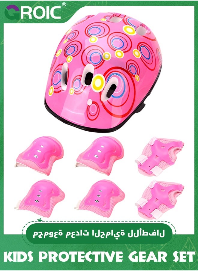 GROIC Kids Bike Helmet Set Skateboard Knee Pads - Kids Helmet Elbow Pads Wrist Guards Adjustable for 3~10yrs Girl Boy Kids Protective Gear Set for Sport Cycling Bike Roller Skating Scooter  - Image 1