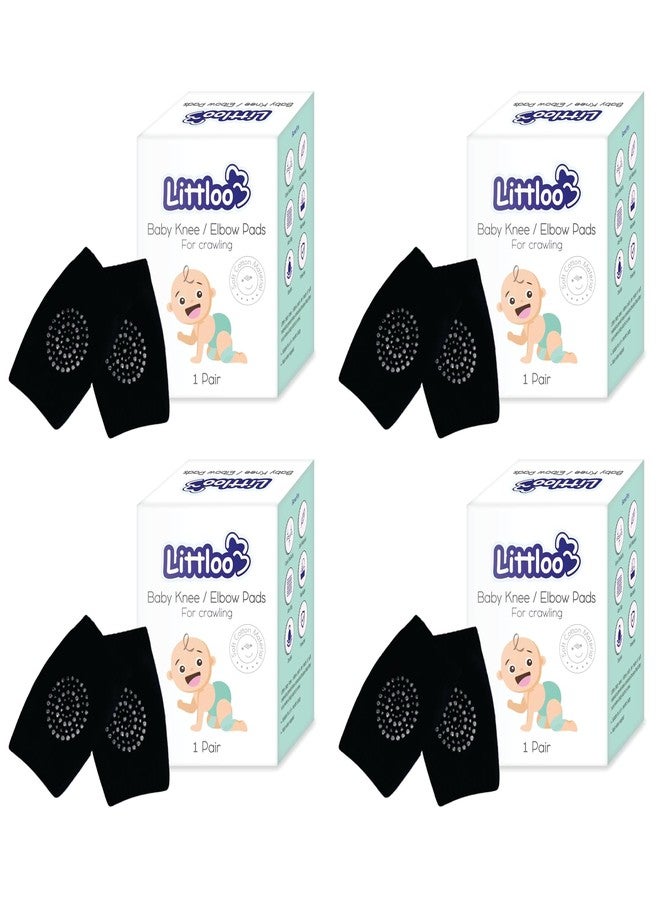 LITTLOO Baby Knee Socks & Crawling Socks (Pack of 4) Anti-Slip Knee & Elbow Protector Pads, Soft Cotton Elastic for Cushion & Knee Protection (Black) - Image 1