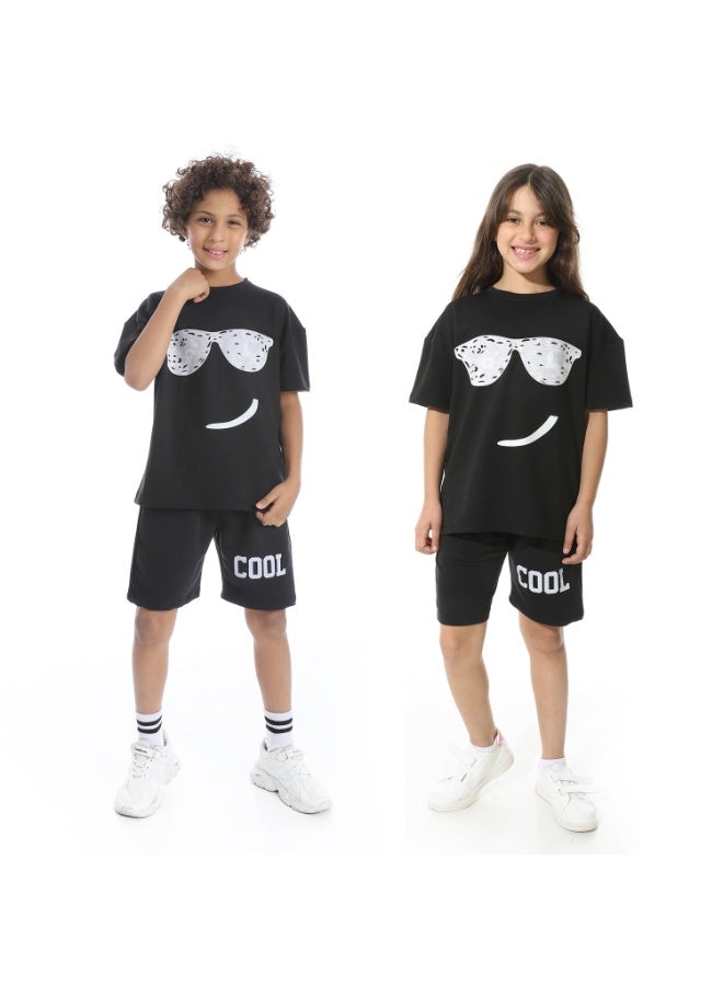 Red Circle Front Printed Pajama Set With Short 1434u - Image 1