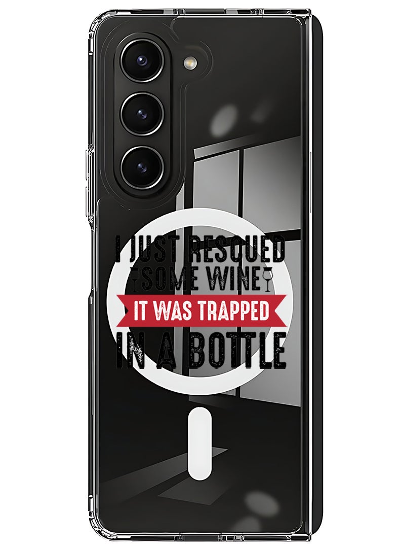 Theodor Magnetic Case for Samsung Galaxy Z Fold 5 Compatible with MagSafe Wireless Charging, Shockproof Phone Bumper Cover Wine trapped in bottle black - Image 1