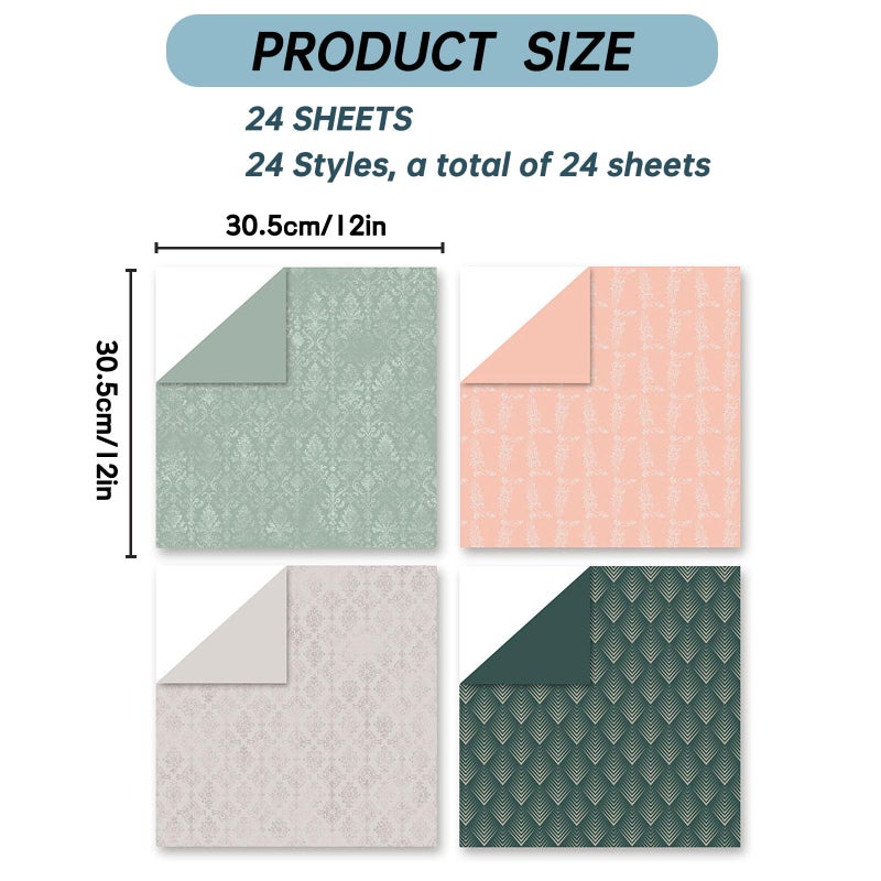 Colabrili 12"X12" Boho Scrapbook Paper, Double sided printing 13.76 oz/390 g, 24 Sheets DIY Origami Decorative Craft for Card Making Background Origami Decopage Decorative Scrapbooking Supplies (Boho3) - Image 2