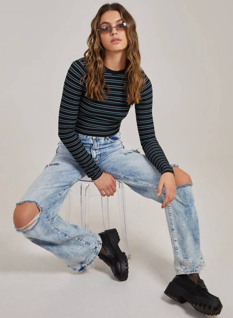 Pink Vanilla  Striped Long Sleeve Top for Women | Best Price UAE