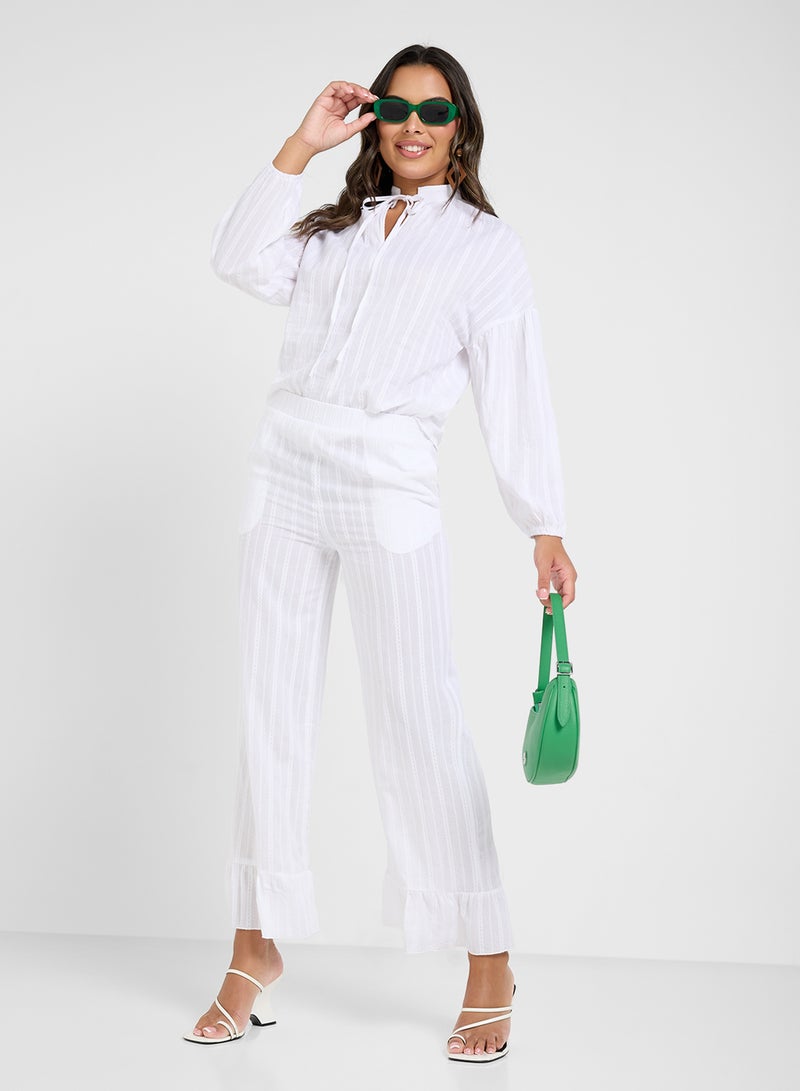 Ginger Tonal Stripe Blouse & Wide Leg Pant With Frill  - Image 1